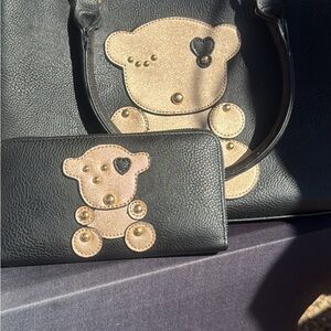 Black and Gold Teddy Bear Design Women's Bag Set